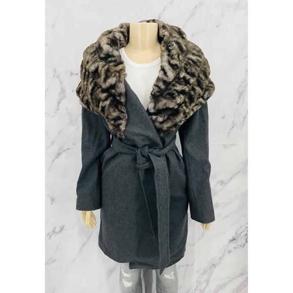 Hilary Radley Wool Belted Wrap Coat with Faux Fur Collar - Picture 1 of 7